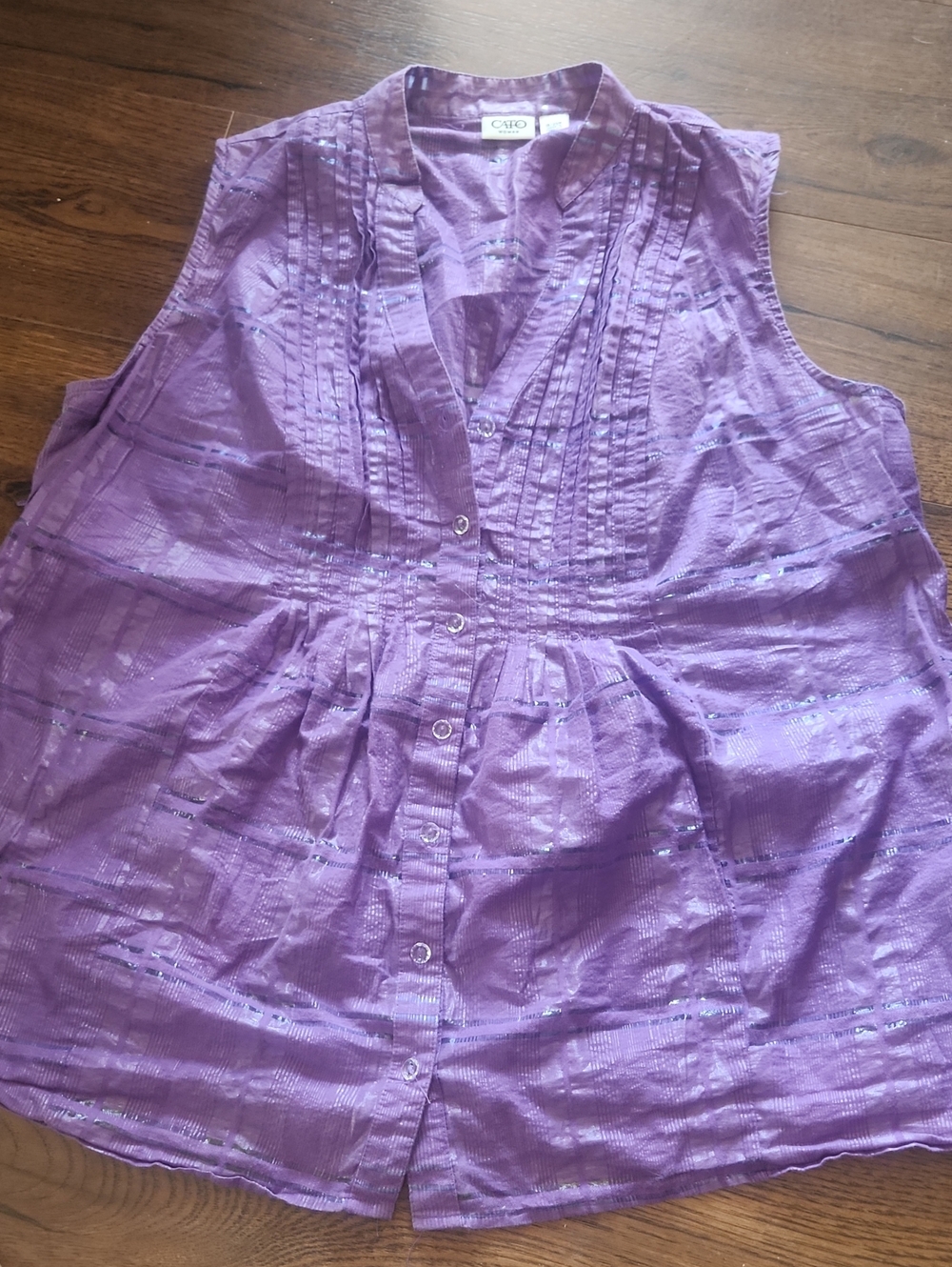 Cato Purple Sleeveless Pintuck Button-Front Top
